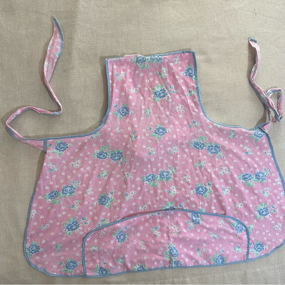 Floral Pink Apron with Blue Accents